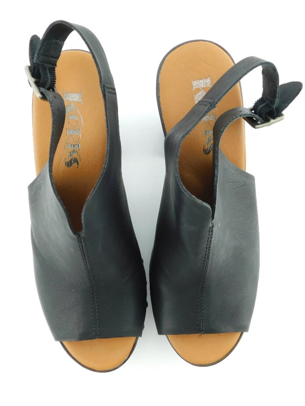 KORKS Open Toe Black Studded Block Heel Buckle Sling Sandals 6 - Picture 3 of 9